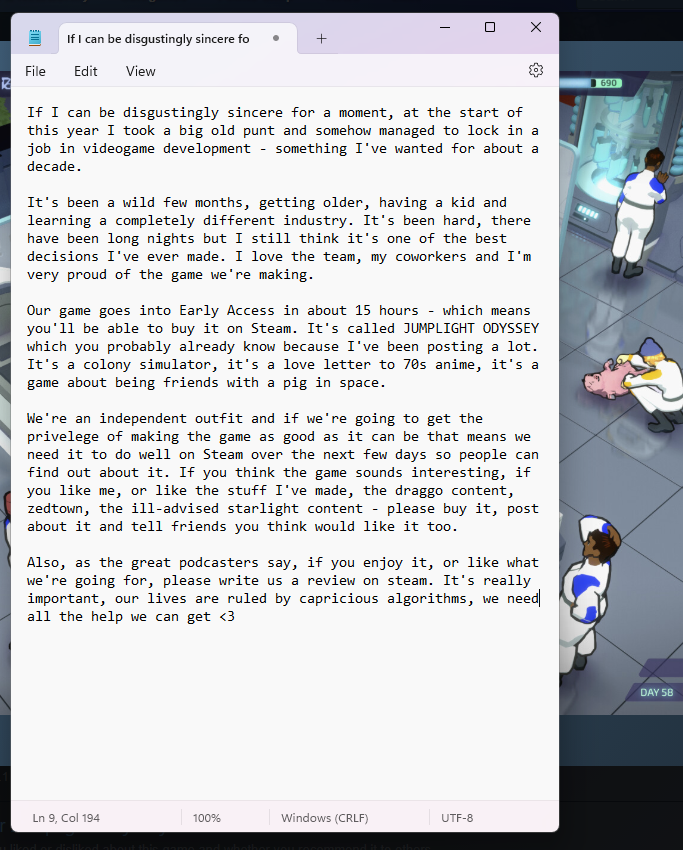 Warning warning sincerity posting 🚨🚨🚨:
Please buy the game we made.