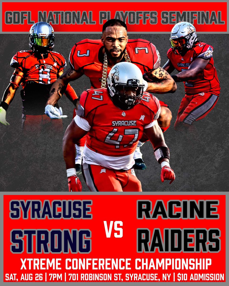 StrongSyracuse's tweet photo. GDFL National Playoff Semifinals…This coming Saturday!!!!    (Artwork by: X’Avion Irons) https://t.co/2tJKS0fcr3