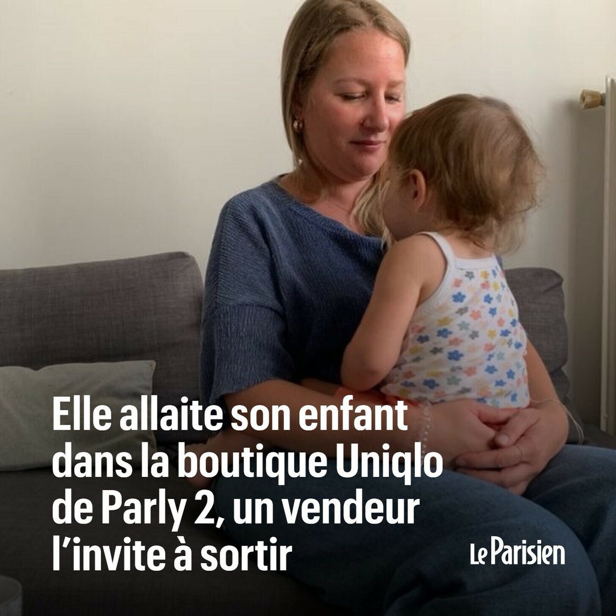le_Parisien's tweet photo. Rebecca porte sa fille de 18 mois dans les bras. Alors qu’elle marche dans les allées, sa fille se met à lui téter le sein

C'est alors qu'un vendeur s'est approché d'elle et lui a demandé de sortir du magasin 

➡️ https://t.co/b2vkEwJbXR https://t.co/gPrtZZnIyR
