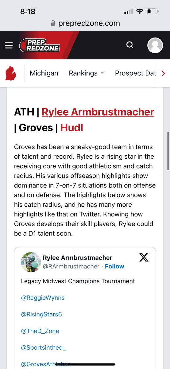 Rylee Armbrustmacher (@rarmbrustmacher) on Twitter photo Thank you so much for the mention and ranking! <a href="/PrepRedzone/">Prep Redzone 🏈</a> <a href="/PrepRedzoneMI/">Prep Redzone Michigan</a> <a href="/RisingStars6/">Rising Stars Academy</a> @MIFBallRecruit Thank you so much for the mention and ranking! <a href="/PrepRedzone/">Prep Redzone 🏈</a> <a href="/PrepRedzoneMI/">Prep Redzone Michigan</a> <a href="/RisingStars6/">Rising Stars Academy</a> @MIFBallRecruit