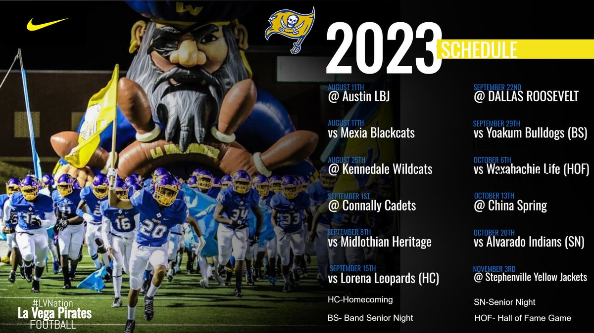 JermaineCarpent's tweet image. La Vega Football Schedule for the 2023 season!  #LVNation #RTB