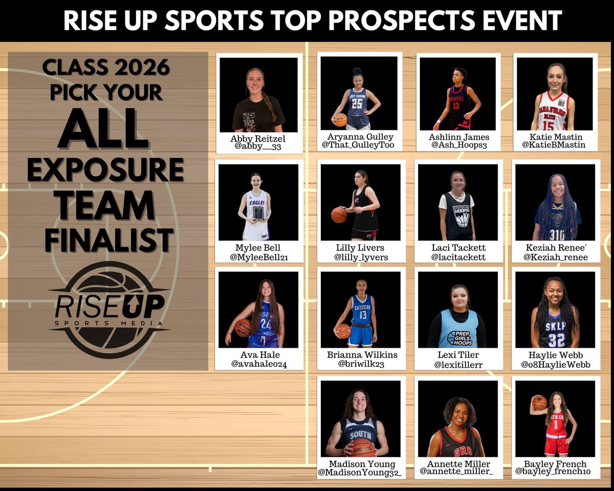 🏆 TOP PROSPECTS AWARDS time. CLASS OF 2026. Pick your finalist from below for&amp; tag in comments. Votes will be counted  until midnight TOMORROW ⏳<a href="/abby___33/">Abby Reitzel</a> <a href="/That_gulleyToo/">Aryanna “Ari” Gulley</a> <a href="/Ash_Hoops3/">Ashlinn</a> <a href="/KatieBMastin/">Katie Mastin</a> <a href="/MyleeBell21/">Mylee Bell 🏀</a> <a href="/lilly_lyvers/">Lilly Lyvers</a> <a href="/lacitackett/">lacitackett</a> <a href="/keziah_renee/">Keziah Renee' 2026</a> <a href="/avahale024/">Ava Hale</a> <a href="/briwilk23/">Brianna Wilkins</a>