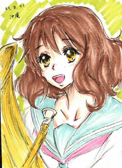 #ユーフォ版深夜のお絵描き60分一本勝負タイムシフト失礼します。お題「黄前久美子」お誕生日おめでとーございます。出勤前に描いたまま投稿し忘れてました・・・。 