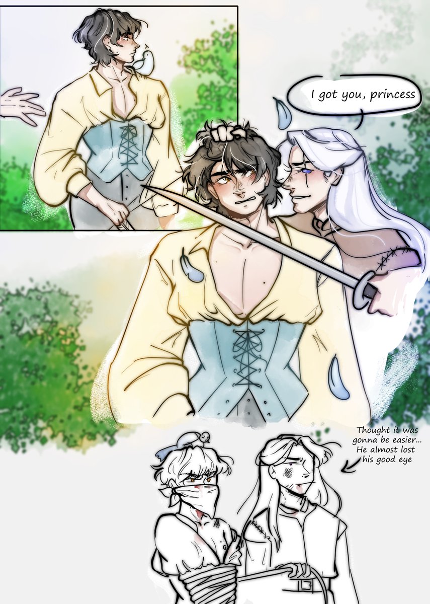 "I got you, princess"

Late as always but I wanted to share more of Lucerys as snow white being taken by the huntsman 🤭💞

#LcmdFatedAu #lucemond #LucerysVelaryon #AemondTargaryen #fanart