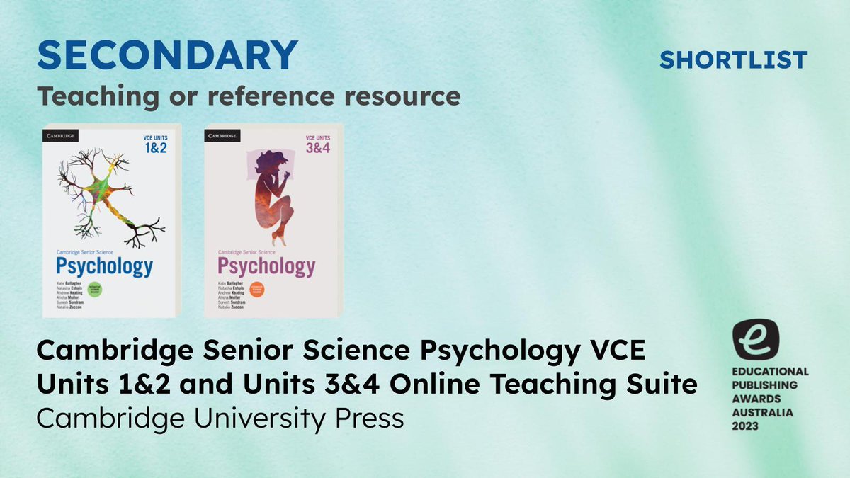 Cambridge_AusEd's tweet photo. We're proud to announce that two of our resources have been shortlisted in the 2023 Educational Publishing Awards Australia! 🎉

Find out more here: https://t.co/n6zjWipHVK… https://t.co/eoQllTTXVK