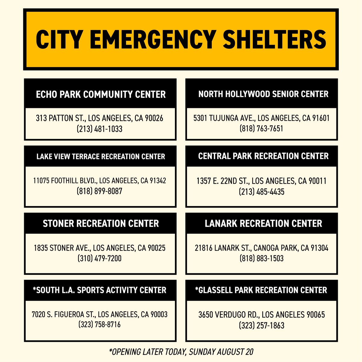 UnifiedLA's tweet image. The City of Los Angeles announced today that emergency temporary shelters remain open across the City to provide shelter for unhoused Angelenos impacted by Tropical Storm Hilary’s extreme weather conditions. Visit this link for more information: mailchi.mp/0d8ad9616815/t…