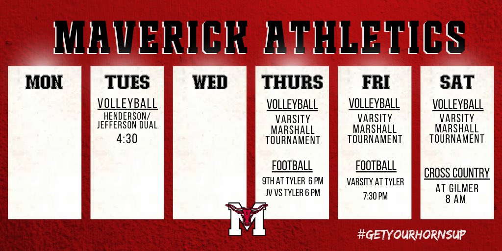 Volleyball starts the week with a dual match and hosts their tournament through the weekend. Football kicks off their season against the Tyler Lions and cross country will finish the week in Gilmer!