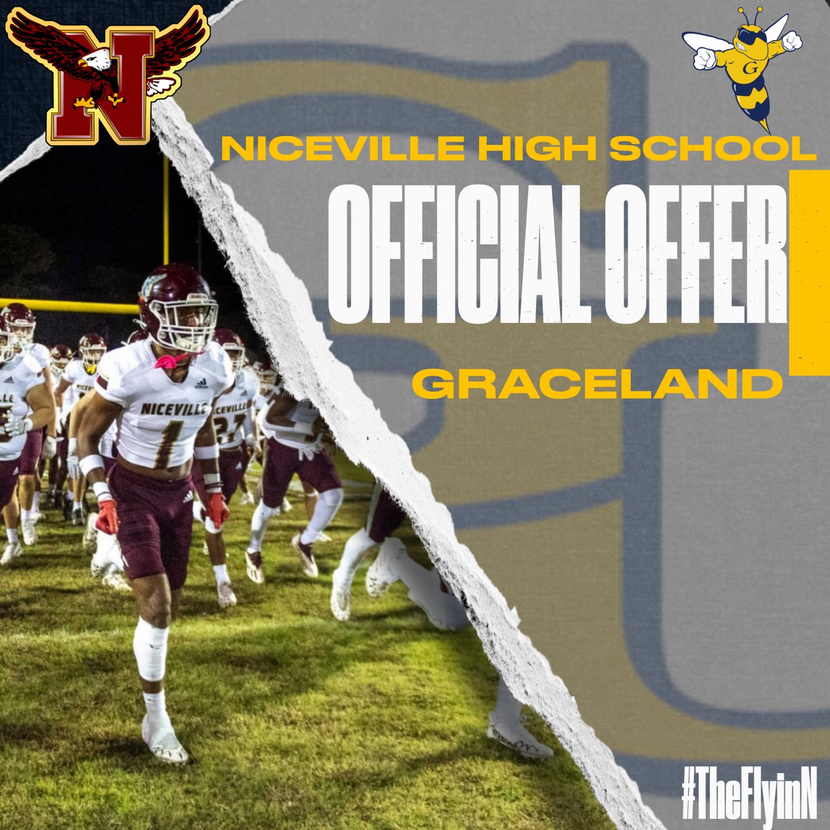 Congratulations to @cadenB_Pedersen for picking up his first offer from @GracelandFB #TwoClaps #TheFlyinN @Niceville_FB @FLCoachT