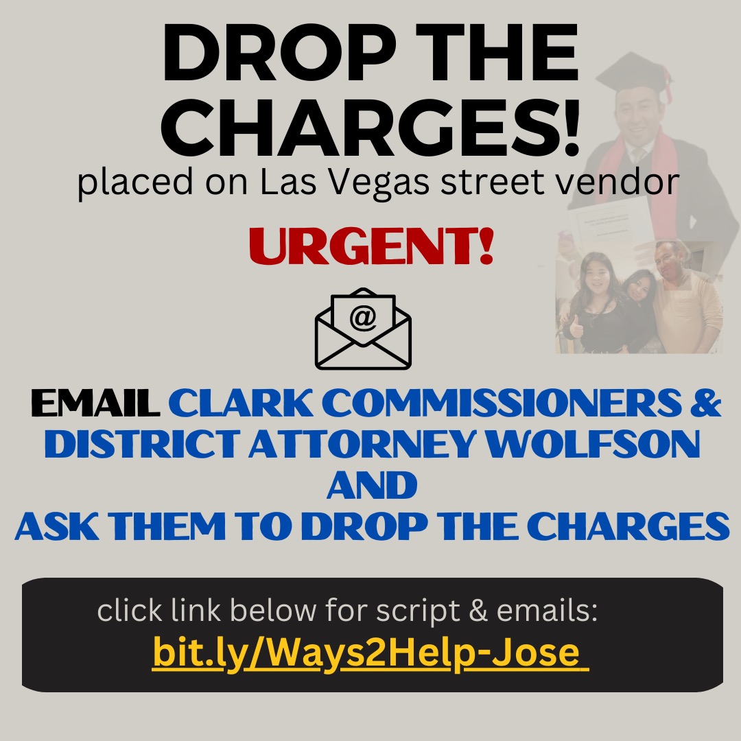 Write to Clark County DA Wolfson now with a request to #DropTheCharges 

Sample language: bit.ly/Ways2Help-Jose

#FreeJose
