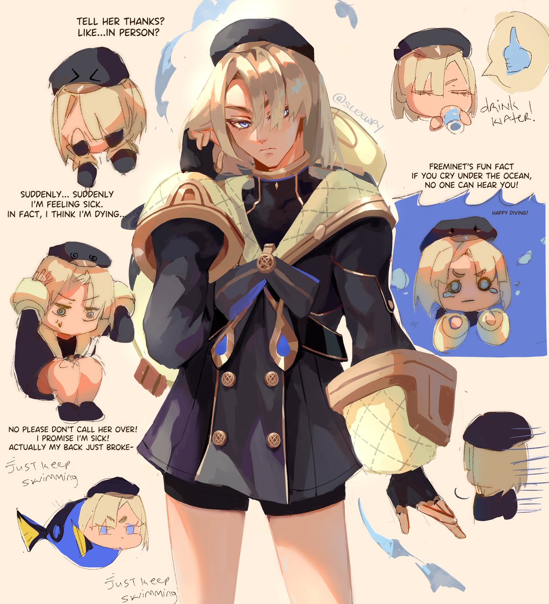 Fontaines local depressed introverted diver ⛲🤿🌊🛀💭
#Freminet #GenshinImpactFontaine #Genshin #sigh #genshinimpact