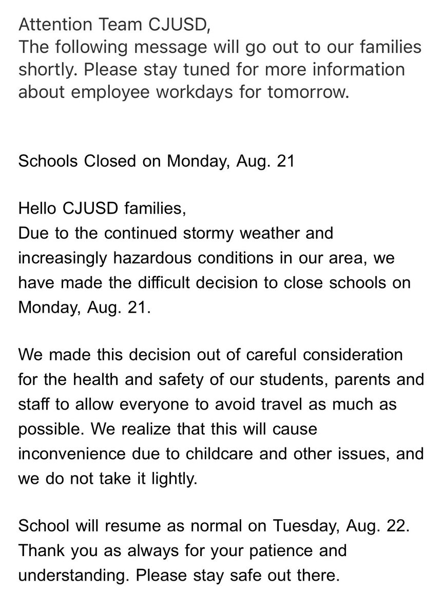 Important info for CJUSD: