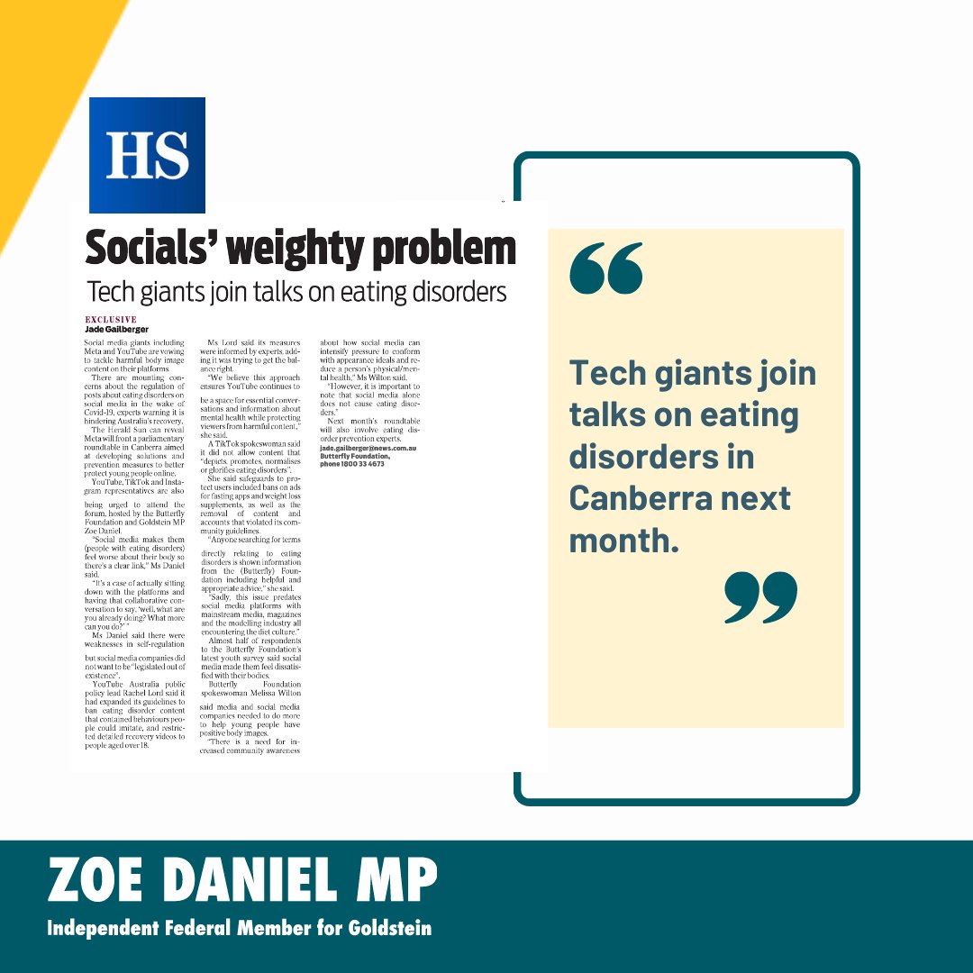 I'm joining forces with @Bfoundation to tackle harmful body image content online. Our roundtable in Canberra next month will bring together industry, social media companies and MPs.