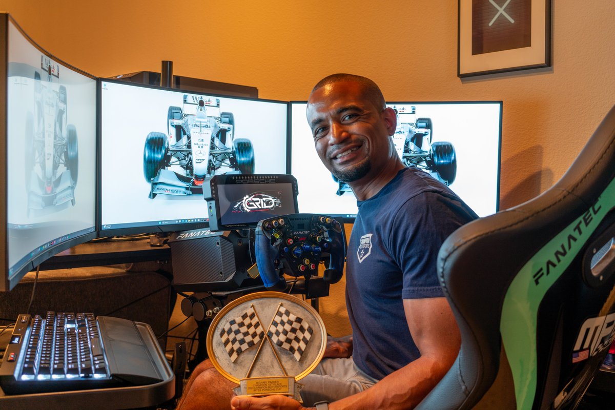 info_cms's tweet photo. Champion Motorsports is proud of our 2023 Porsche Cup Series Champion on #iracing Michael Parker!!!! #simracing #esports #simracer #awesomerig #trophy #porsche #porschecup #pcup https://t.co/g73RMVtAg1