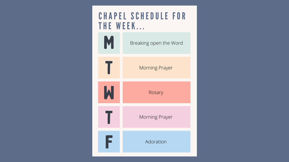 Join us for prayer in the SBC Chapel this week! Monday at 8:30 a.m. Tuesday-Friday at 7:20 a.m. Hope to see you there!