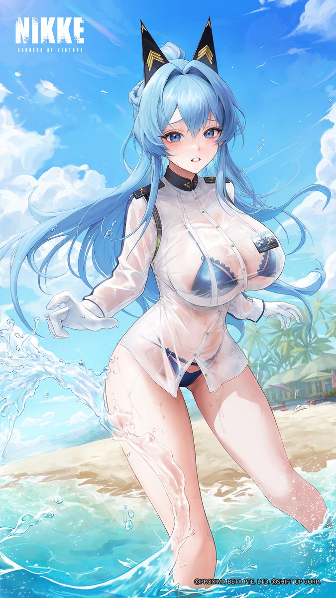 【イラスト紹介】
DORA先生(@dr_oa76)が描いたヘルム：アクアマリン(CV：#井上麻里奈)の素敵なイラストが届きました✨

海辺で一際輝きを放っているヘルム：アクアマリン💎

海での姿は一層キレイですよね、指揮官！

#NIKKE #ニケ #メガニケ https://t.co/wl8lB3tvn2