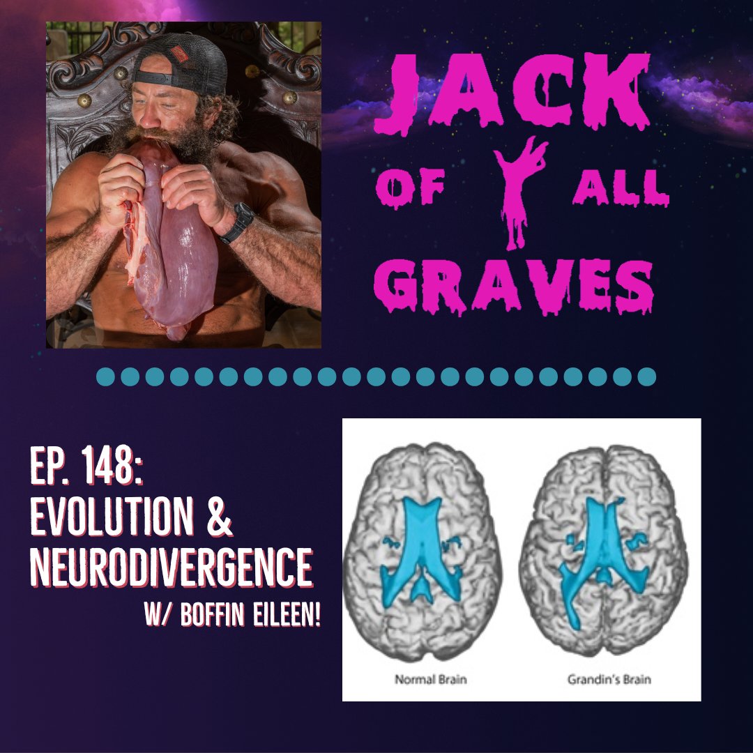 We're in for a huge treat this week as our favorite scientist Eileen Marks-Nelson joins us once again, and absolutely BLOWS OUR MINDS with a look into the relationship between neurodivergence and evolution. This one is so flippin' cool, friends.
linktr.ee/jackofallgraves