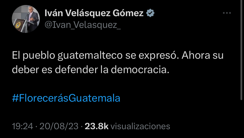 PrensaComunitar's tweet photo. #EleccionesGT2023 🌱

El exjefe de la CICIG, Iván Velásquez, y actual ministro en Colombia, se pronuncia ante la victoria de Bernardo Arévalo y Karin Herrera del partido Semilla.

#Obelisco https://t.co/HmwSEu5Lj0