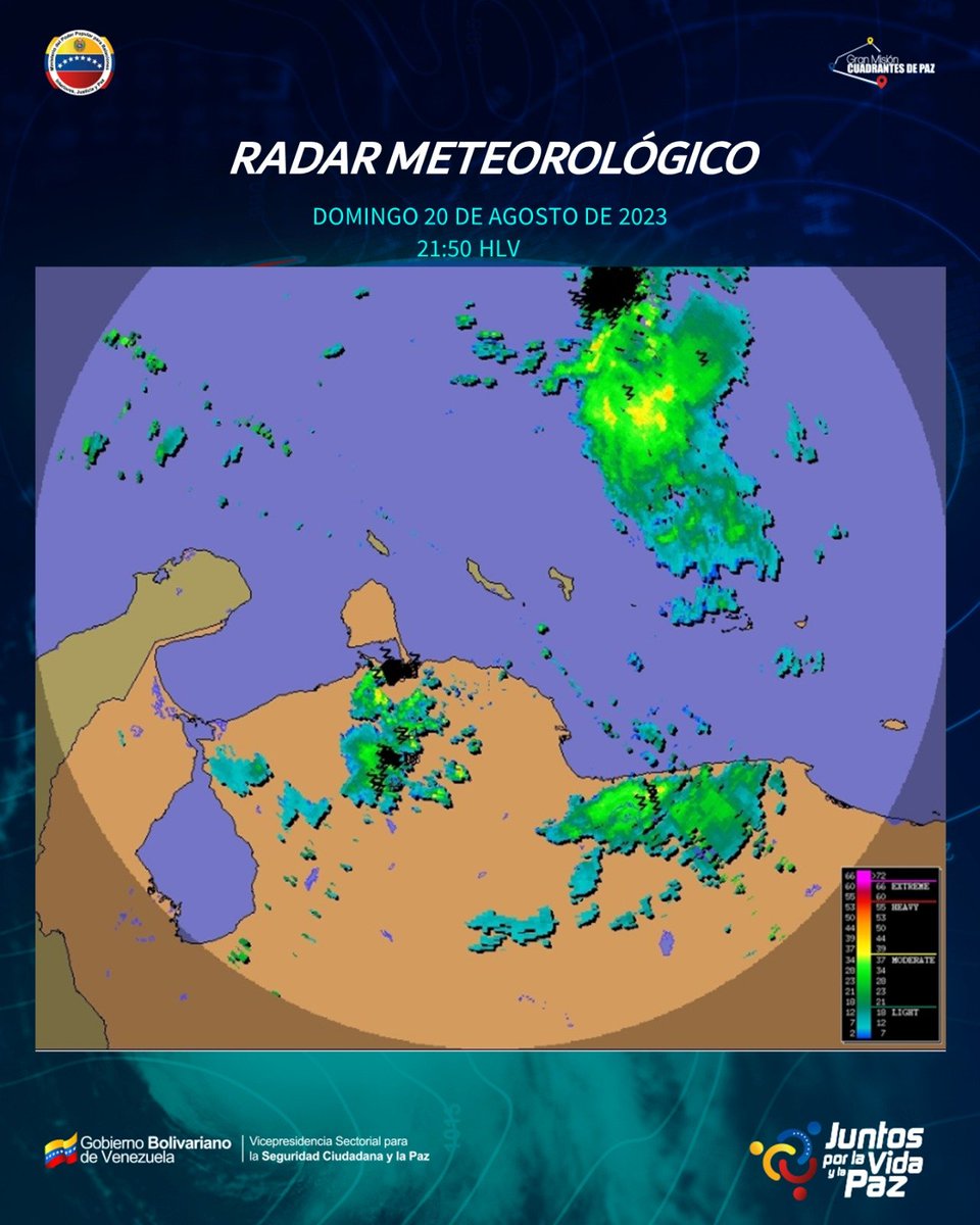 #20Ago #INAMEHInforma 🚨 Pendientes 🚨 El Radar Meteorológico capta ecos de precipitación de moderadas a fuertes en areas del Zulia, Centro Occidente, Centro Norte Costero y Llanos Centrales. #Reporte de las 22:00 HLV. #EstaEsNuestraCultura