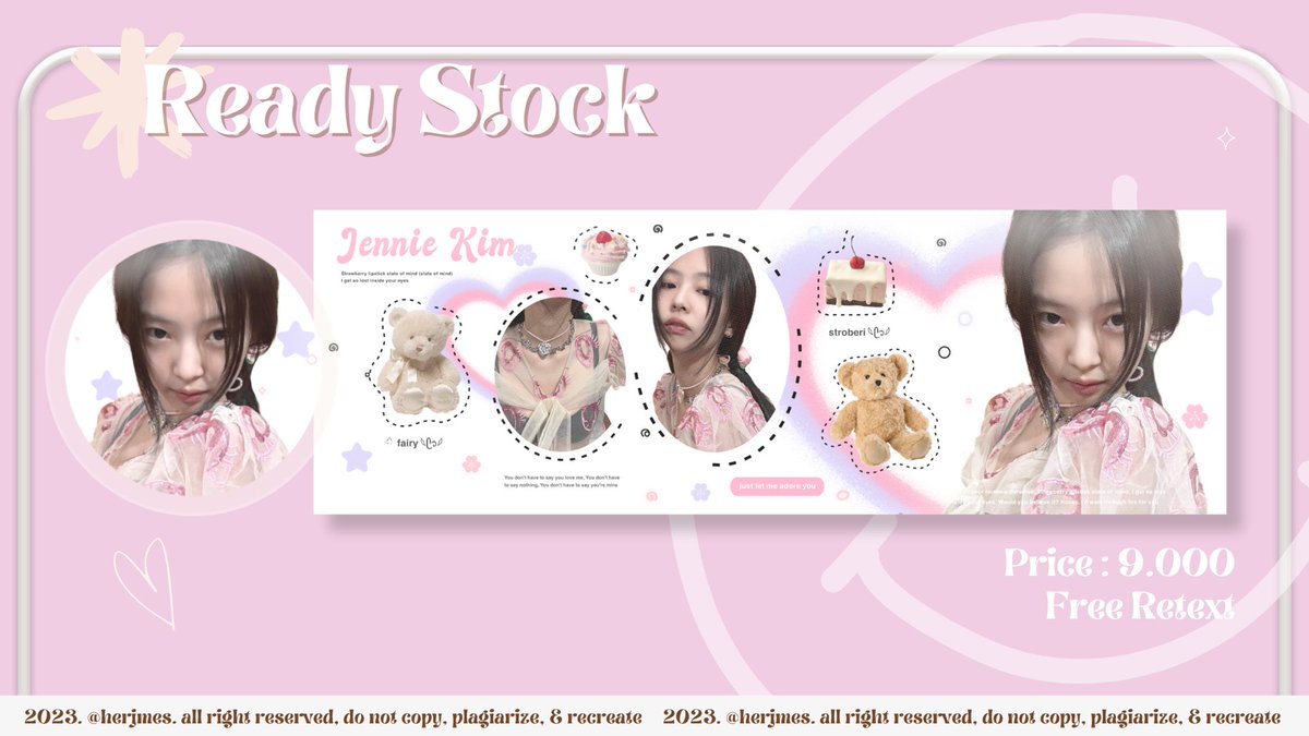 herjmes's tweet image. reposts are very appreciated!! 🎀

⊹₊｡ hii hallow aku ada layout ready stock jennie foto terbaru yang bisa langsung diangkut dengan harga tertera, price udh free retext &amp;amp; get 2 ava (png + jpg) yuk jajann💓💓 

#zonauang #zonaba