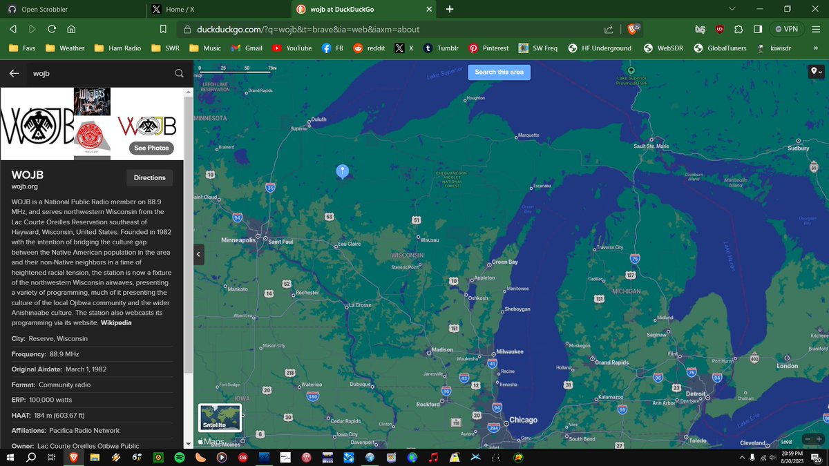 I'm picking up WOJB, which is in northwestern WI here in southeast WI. Got some nice FM propagation tonight.

Radio: Airspy HF+ Dual

Antenna: Diamond X-30A