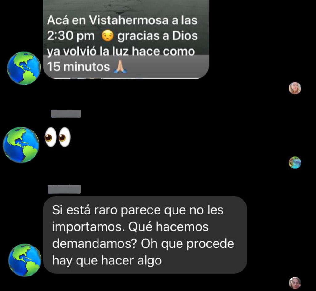 Nadie:

Mis vecinos con algunas horas sin luz en medio de una tormenta: