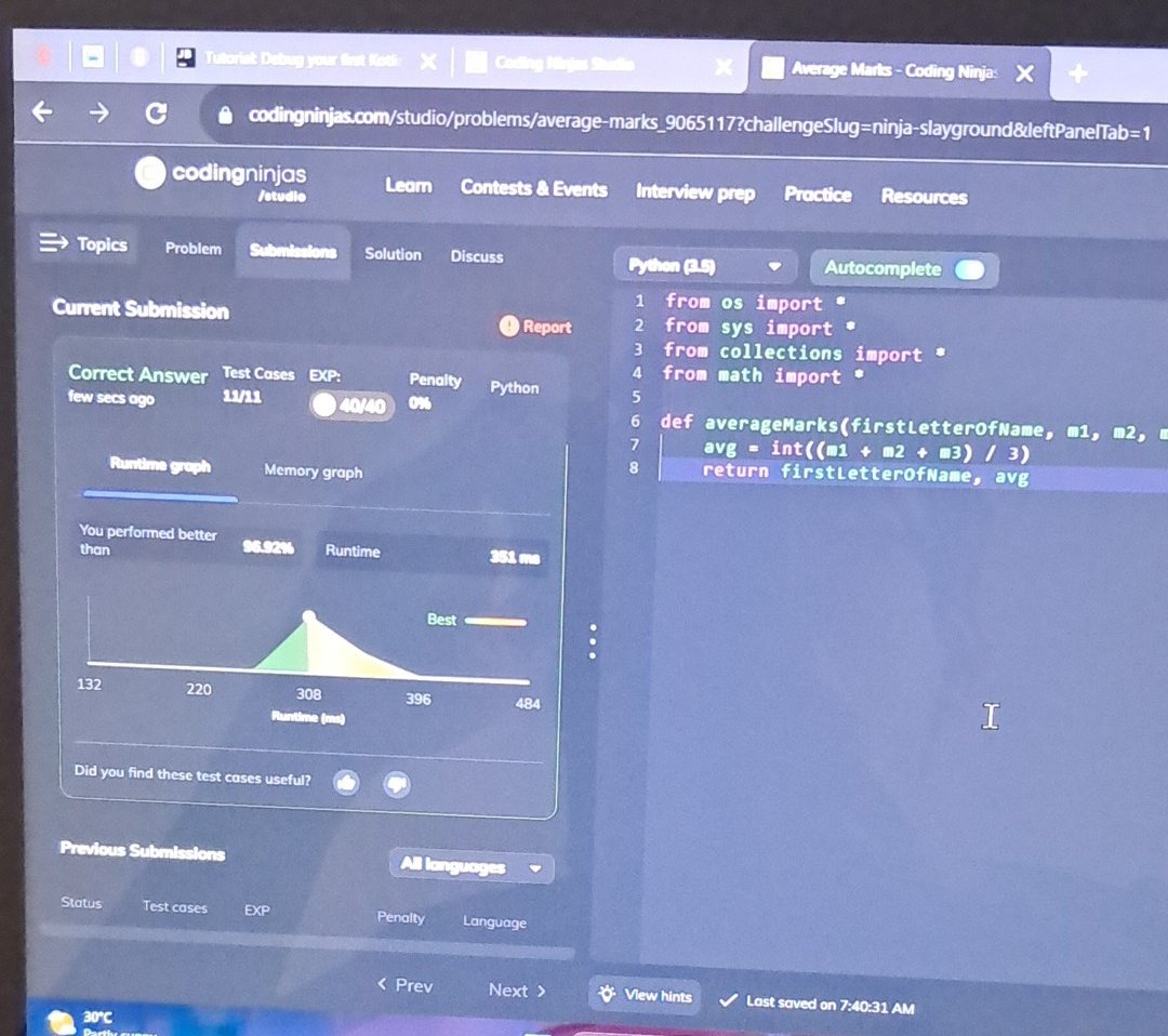 i_aritra_c's tweet photo. A slight modification of converting the avg value to integer while computing it instead of when returning the value decreased the runtime. It's so fun to figure out how code optimisation works. https://t.co/4YclUp8Pq6