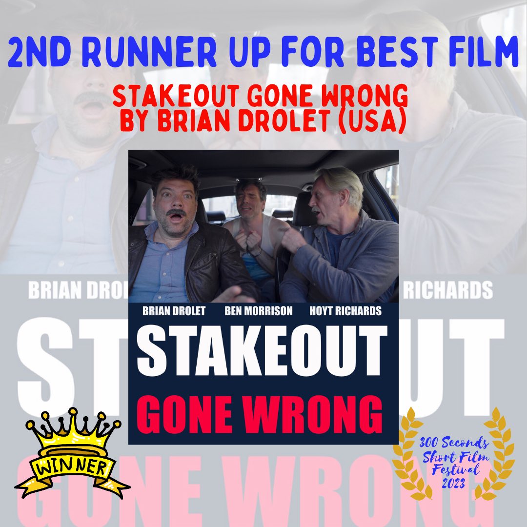 2nd Runner Up for Best Film
Stakeout Gone Wrong by Brian Drolet (USA)
•
•
•
#300ssff #300secondsshortfilmfestival #filmfestival #torontoevents #supershortfilms #microshortfilms #imdb #filmmakersofinstagram