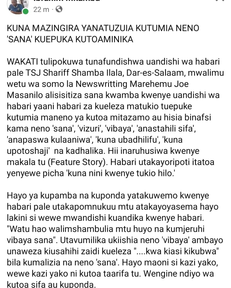 A piece of knowledge/advice from my late father Joe Masanilo to all journalists na kwa yeyote anayehusika.