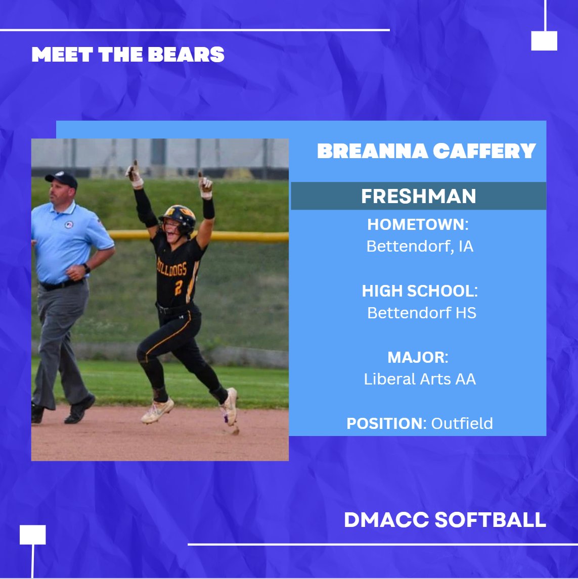 DMACCsoftball's tweet photo. ‼️ MEET THE TEAM ‼️

Up next is Breanna Caffery!! Breanna is a freshmen/ outfielder!!

#GoBears🥎
@BobLigouri https://t.co/SUhycAhzai
