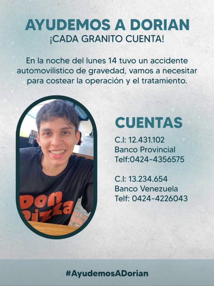 tute_61's tweet photo. Cada granito cuenta🙏🏻
Por favor ayúdenme a difundir y que se haga justicia 
#justiciaparadorian 
#AyudemosADorian 
#valencia #naguanagua #accidentedetransito #carabobo #venezuela https://t.co/hC6WA4t1MY