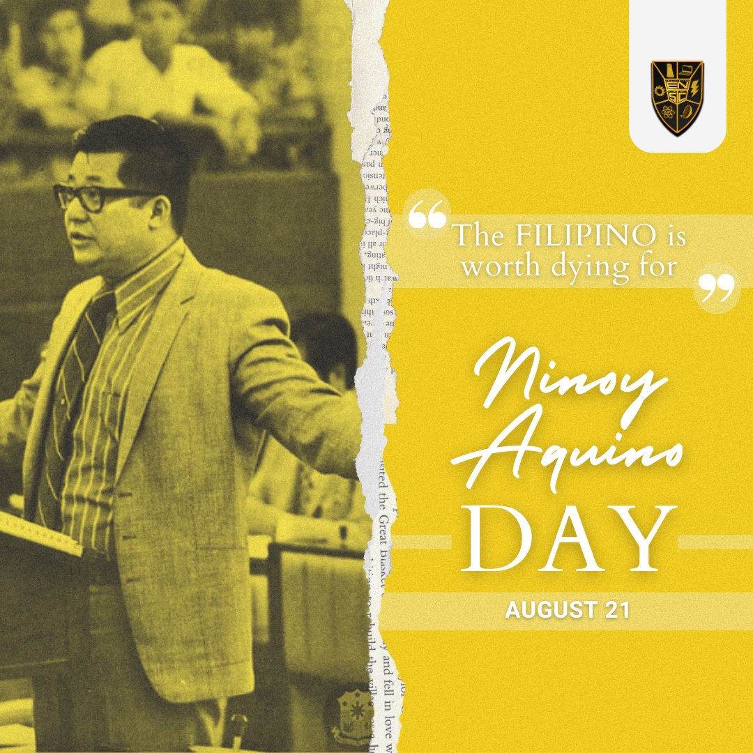 UECENSC's tweet photo. NINOY AQUINO DAY 2023🇵🇭
This Monday, August 21, 2023, commemorates the 40th death anniversary of Sen. Benigno "Ninoy" Aquino Jr. In honor of Ninoy Aquino Day, today is a special non-working holiday across the country.
#NinoyAquinoDay
#ENSC2324
#SulongEngineering https://t.co/o73VYzaVXw