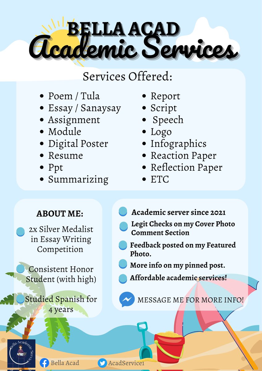 bellaacadcomms's tweet image. Legit acad comm since 2021! 
★2x silver medalist in essay writing
★consistent honor student (with high)

Clients cutieeee! 

#AcademicTwitter #acadcomms #academic