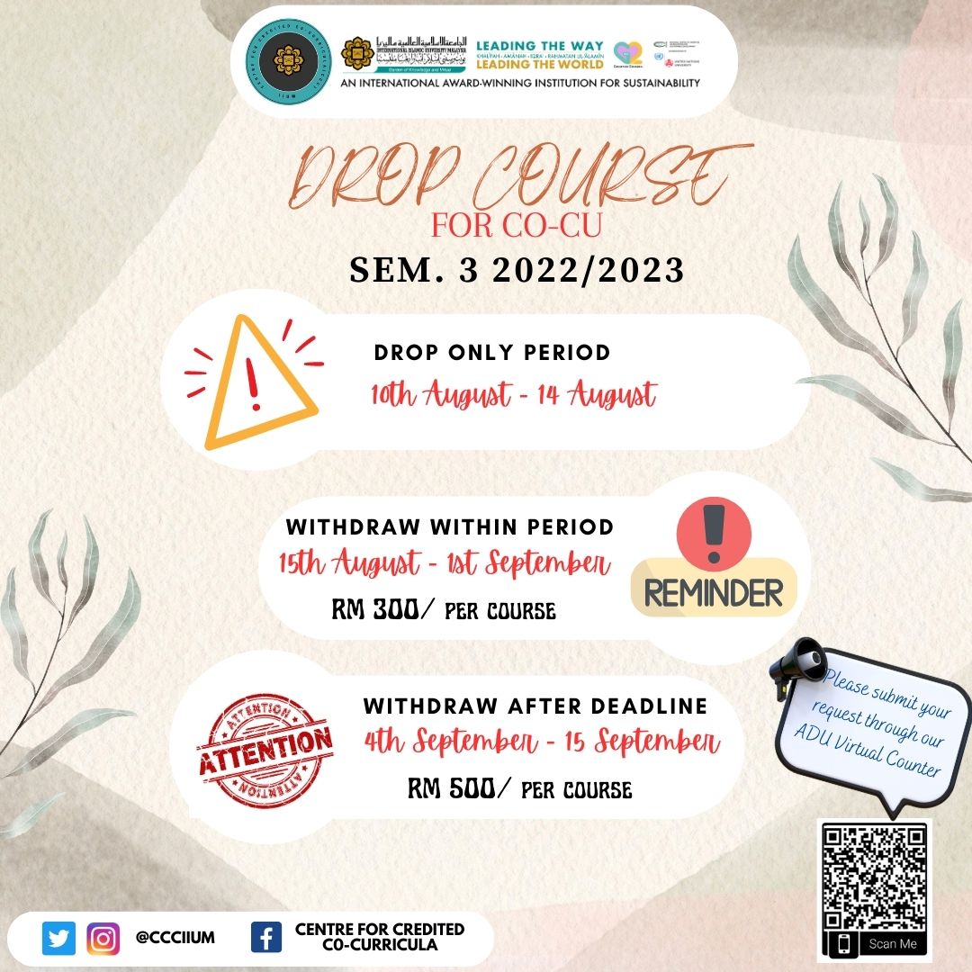 Happy Monday! ✌🏻

Attention to all students!! Please take note 😊

Drop Course Co-Cu subject for Sem. 3 2022/2023.