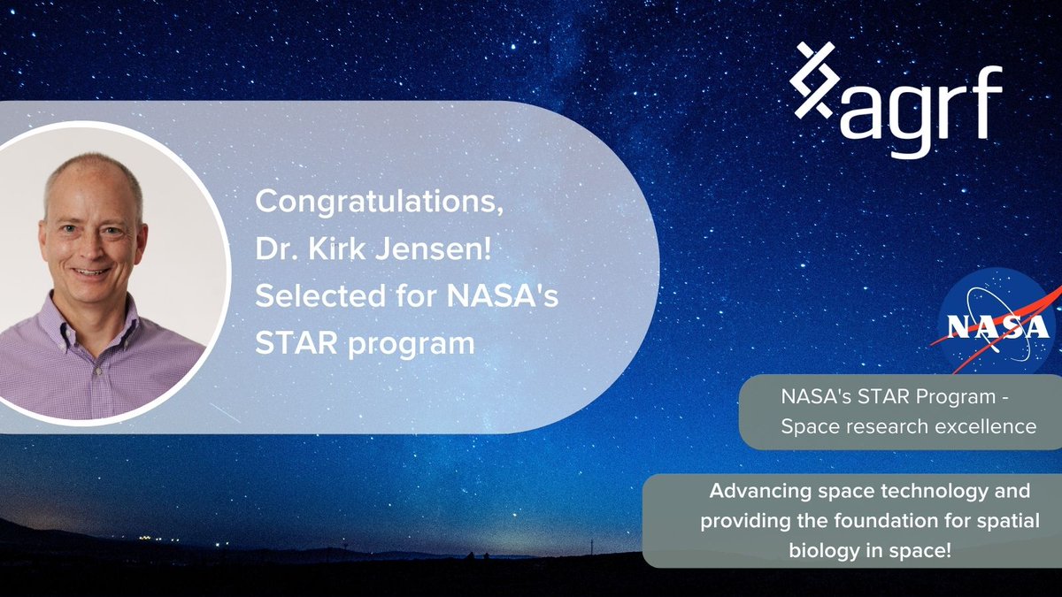 AGRF_genomics's tweet photo. We're thrilled to share that Dr. Kirk Jensen has been accepted into NASA's elite STAR Program 🚀, a global platform for cutting-edge space research. Congratulations Kirk Jensen! 
Read more: https://t.co/pvAeT306Q2
#NASA, #STARProgram, #Spatialbiology, #AGRF_genomics, #genomics https://t.co/nQJMyzzSYF