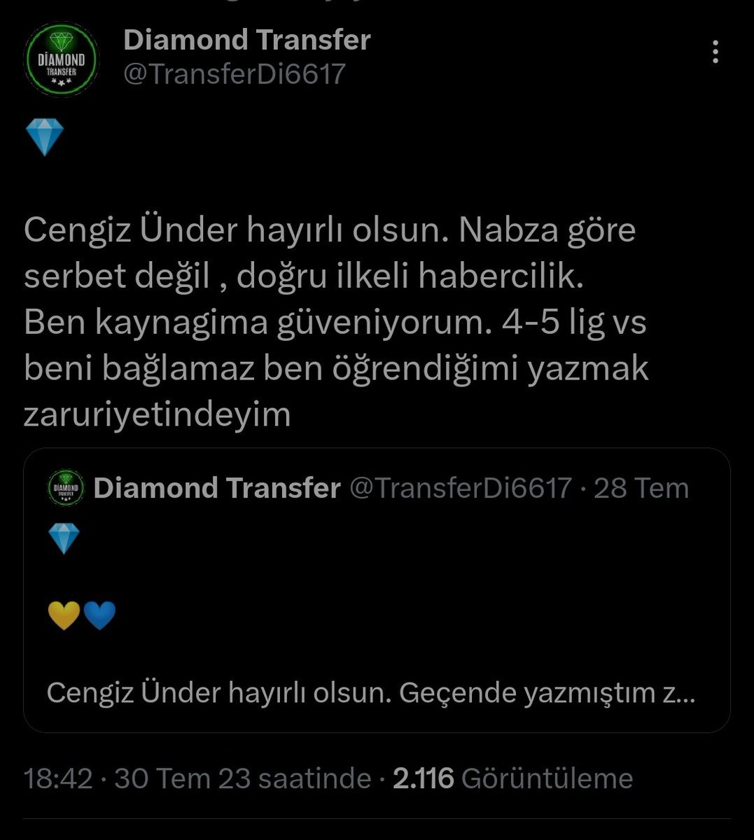 TransferDi6617's tweet photo. 💎

 💛💙

Fenerbahçe'm adına 4/4 yaptım şükürler olsun. Geç kaldım tüm bağlantılarımdan uzak kaldım. 2 seneye yakın oldu Twitter dan Transfer haberciliğinden uzak kalali ama Allah nasip etti 4/4 ile sezonu kapattım 

Tek bir hedef var 6 numara. Onun için de pusudayim 😉 https://t.co/meS1F4bEyq