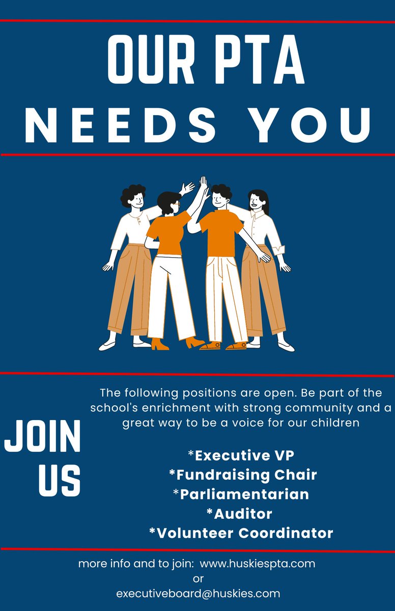 Our PTA Executive Board is still seeking volunteers to fill our remaining vacancies:  VP, Fundraising Chair, Auditor, Parliamentarian, and Volunteer Coordinator.  Please let us know if you are interested: hedenkamppta.wordpress.com/about/board/