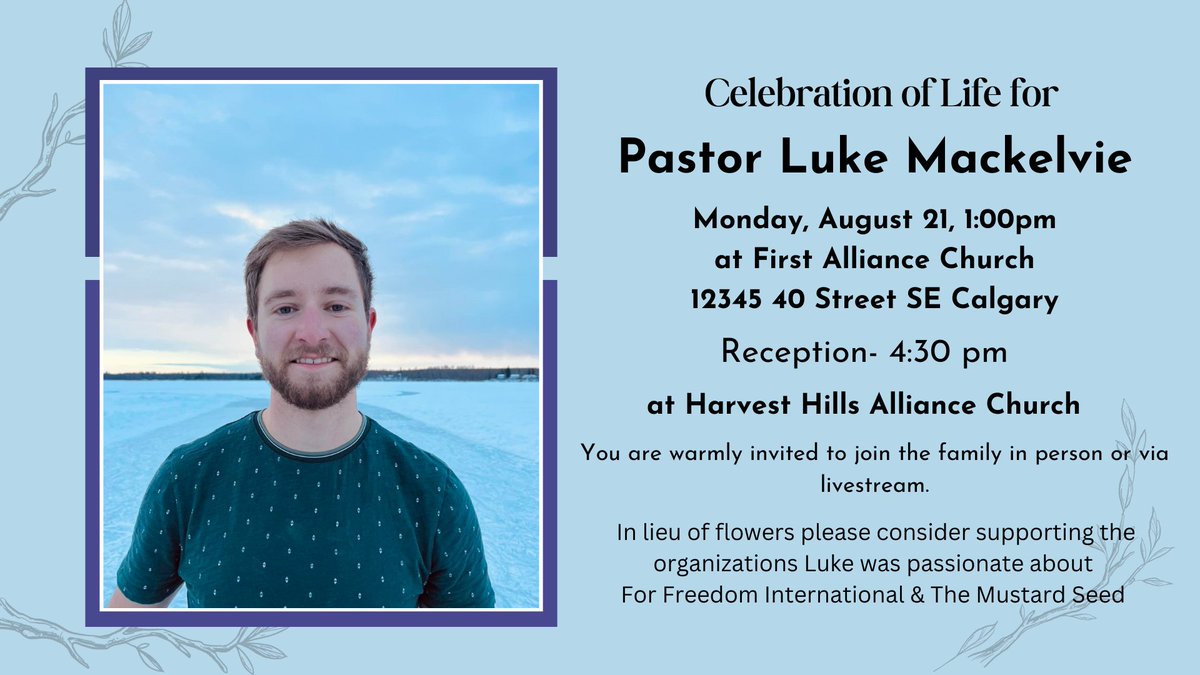 hhachurch's tweet photo. You are warmly invited to join the family in person
or via livestream.
https://t.co/QDyxPkD82v
https://t.co/EOdOTryniL

In lieu of flowers please consider supporting the
organizations Luke was passionate about
For Freedom International or
The Mustard Seed
https://t.co/OKXmFx7OPt https://t.co/O329uQGAaB