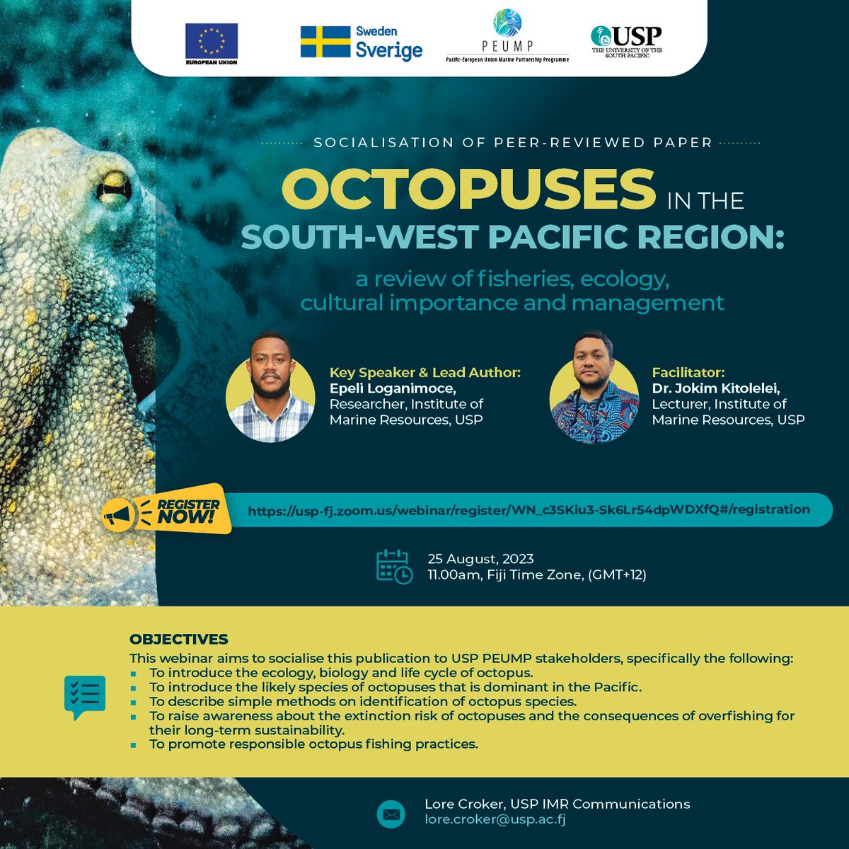 🌊Dive into the Deep: Exploring Octopuses in the South-West Pacific. Join the conversation at 11 am this Friday and become part of the movement towards responsible stewardship of our marine treasures #PEUMP #OctopusReview #SustainableSeas #culturalconnections