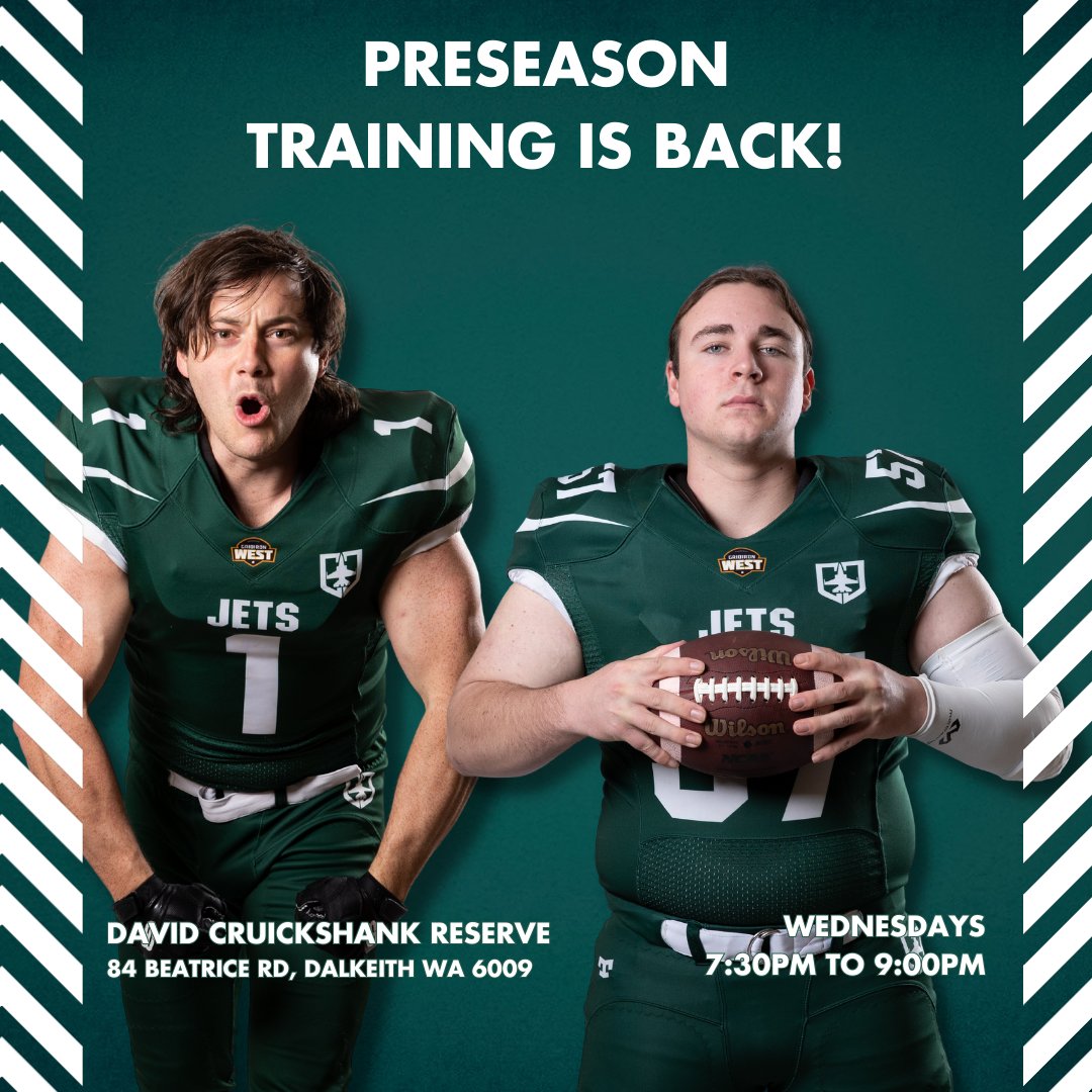 JetsGridiron's tweet photo. back to the grind! Let's hit the field and show everyone what we're made of.💪

Spread the word, tag your teammates, and let's make this preseason one to remember! See you this Wednesday for Session 1! 🏈🔥

#GridironPreseason #TrainingTime #DavidCrookshanksReserve https://t.co/DsyYicHpF6