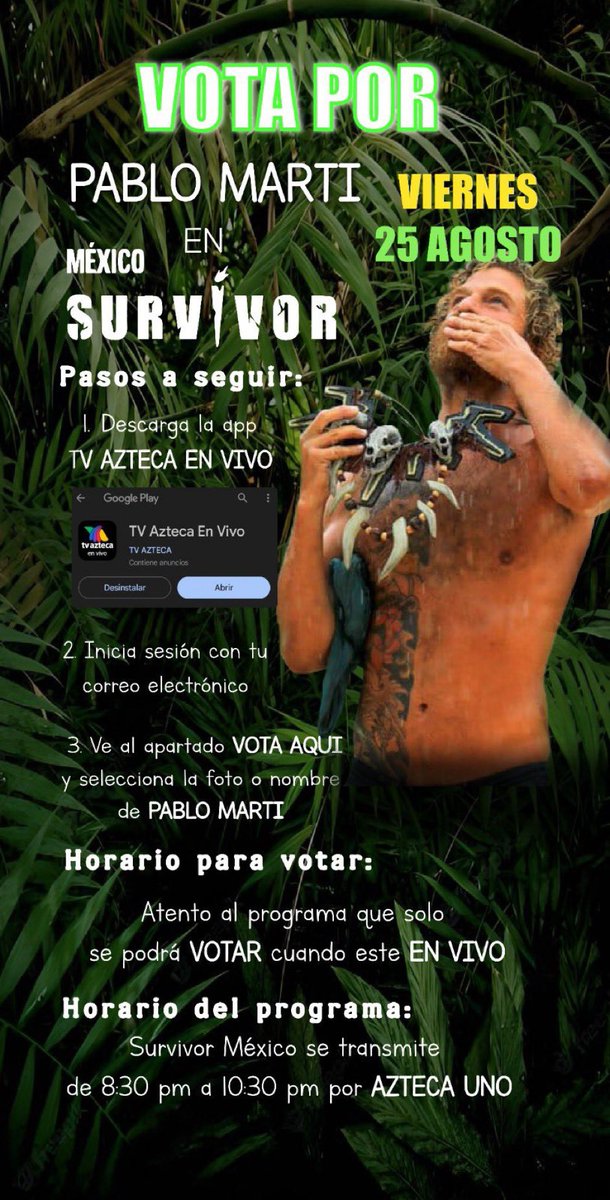 ESR25339566's tweet photo. @mexico_survivor APOYO TOTAL PARA PABLO
#SurvivorMéxico
#TeamPablo @Azteca https://t.co/GRWpmTuoza