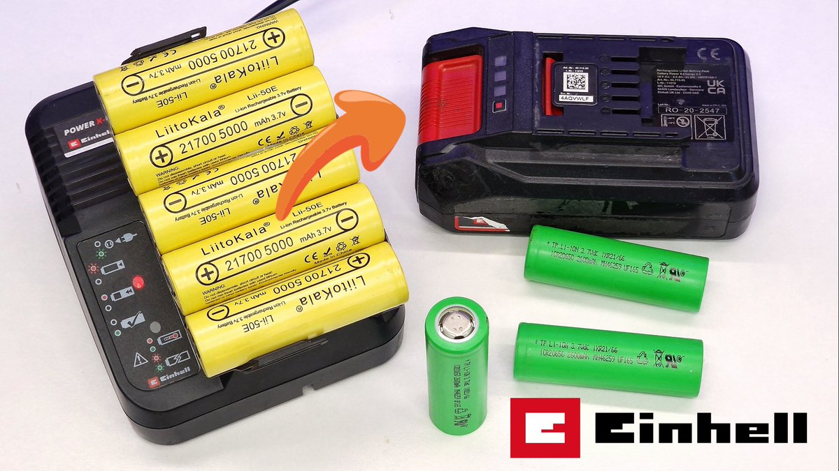 youtu.be/xE0NFcSfBcs
Einhell 2.5Ah Battery upgrade using LiitoKala 21700 5000mAh LiIon Cells