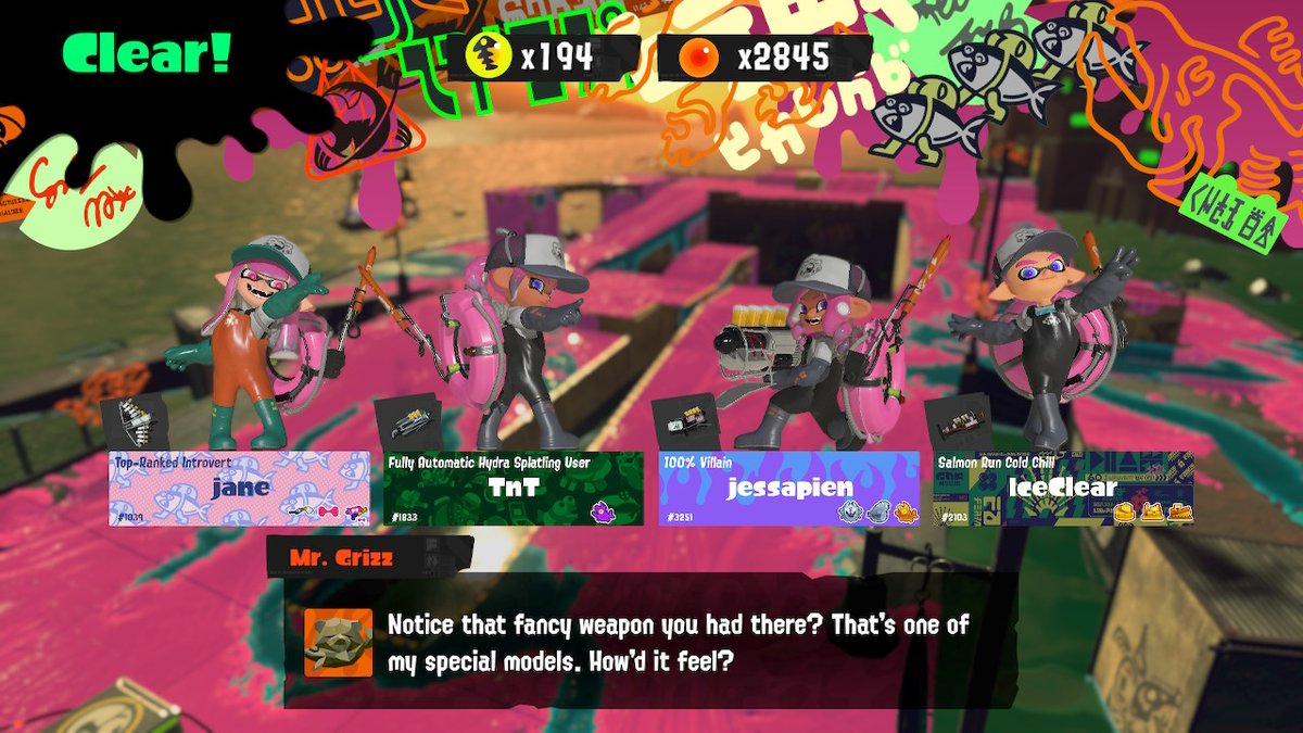 sehuntun's tweet photo. new pb, long time no salmon! thank u for playing!! (mb i should buy the black slopsuit) #Splatoon3 #NintendoSwitch https://t.co/Gc9q7RpFXq