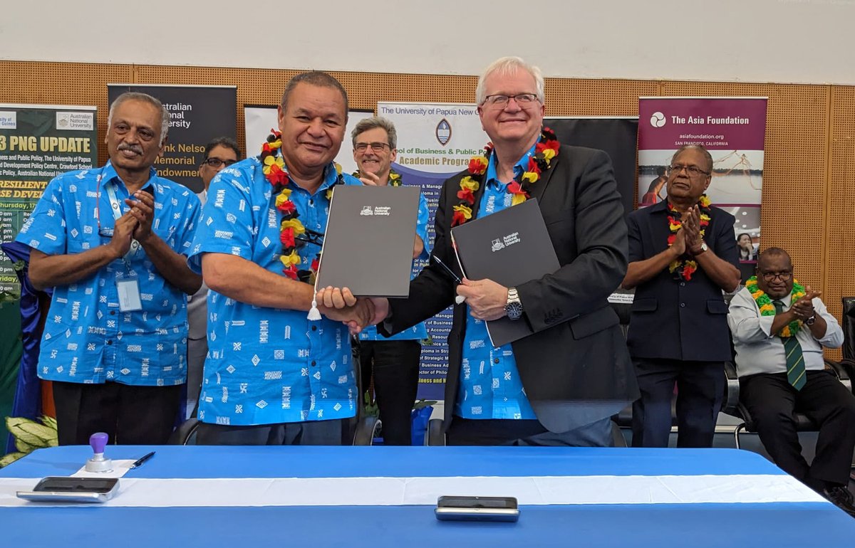 ANUCrawford's tweet photo. 2023 #PNGUpdate: a conference focused on economic & public policy matters in Papua New Guinea was a success!
Two days of insightful sessions incl. contributions from Crawford academics, speeches by dignitaries and an extension of the Memorandum of Agreement between UPNG and ANU. https://t.co/anWEAplhmm