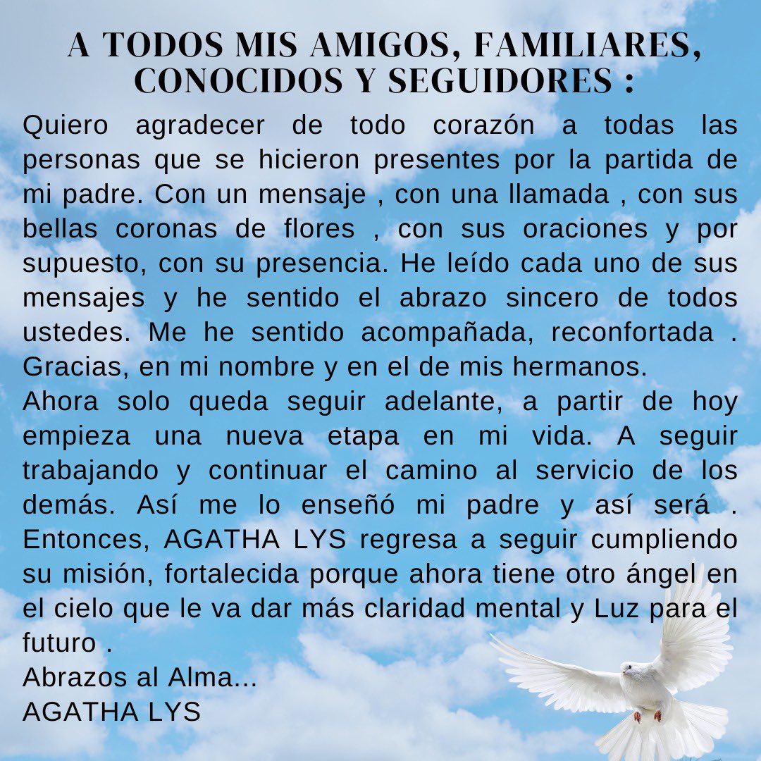 AGATHALYS's tweet photo. Gracias a todos por sus palabras y gestos de apoyo y consuelo. A todos los que se hicieron presente de alguna manera por la pérdida física de mi padre @cesaraugustodavila #perromundo Desde otro plano estará enviándome la Luz y el Amor para seguir adelante. Abrazos al alma 🙏 https://t.co/fMbl8ra6QP