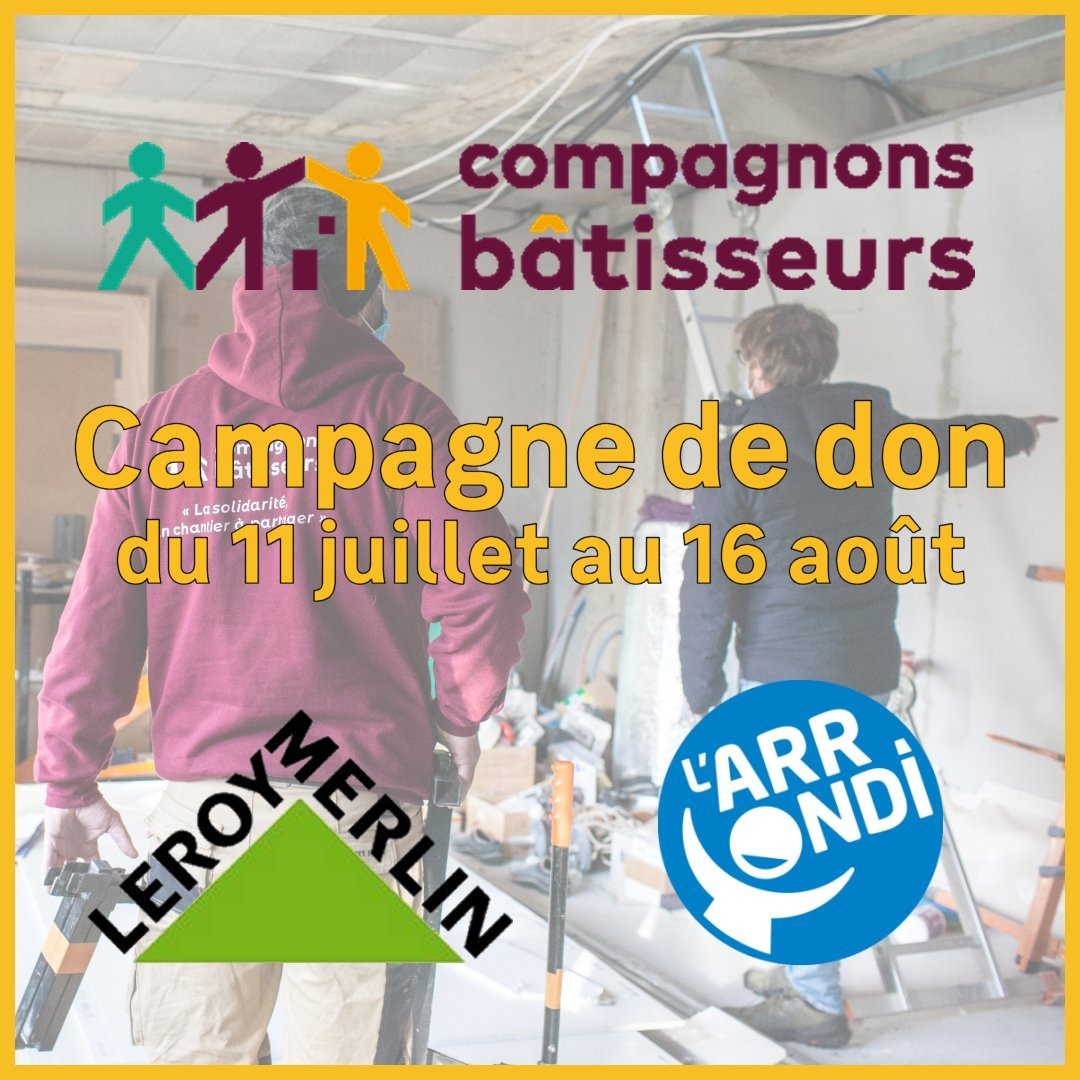 Compagnons Bâtisseurs (@compbatfr) on Twitter photo ARRONDI SOLIDAIRE
Grâce à <a href="/leroymerlinfr/">Leroy Merlin</a> et aux 840 968 arrondis solidaires de ses clients, nous allons démultiplier nos interventions d’amélioration de l’habitat avec les habitants les plus modestes 🏚
Merci pour ce formidable élan de solidarité 🤝
<a href="/ncordier/">Nicolas Cordier</a> <a href="/l_arrondi/">L'ARRONDI</a> ARRONDI SOLIDAIRE
Grâce à <a href="/leroymerlinfr/">Leroy Merlin</a> et aux 840 968 arrondis solidaires de ses clients, nous allons démultiplier nos interventions d’amélioration de l’habitat avec les habitants les plus modestes 🏚
Merci pour ce formidable élan de solidarité 🤝
<a href="/ncordier/">Nicolas Cordier</a> <a href="/l_arrondi/">L'ARRONDI</a>