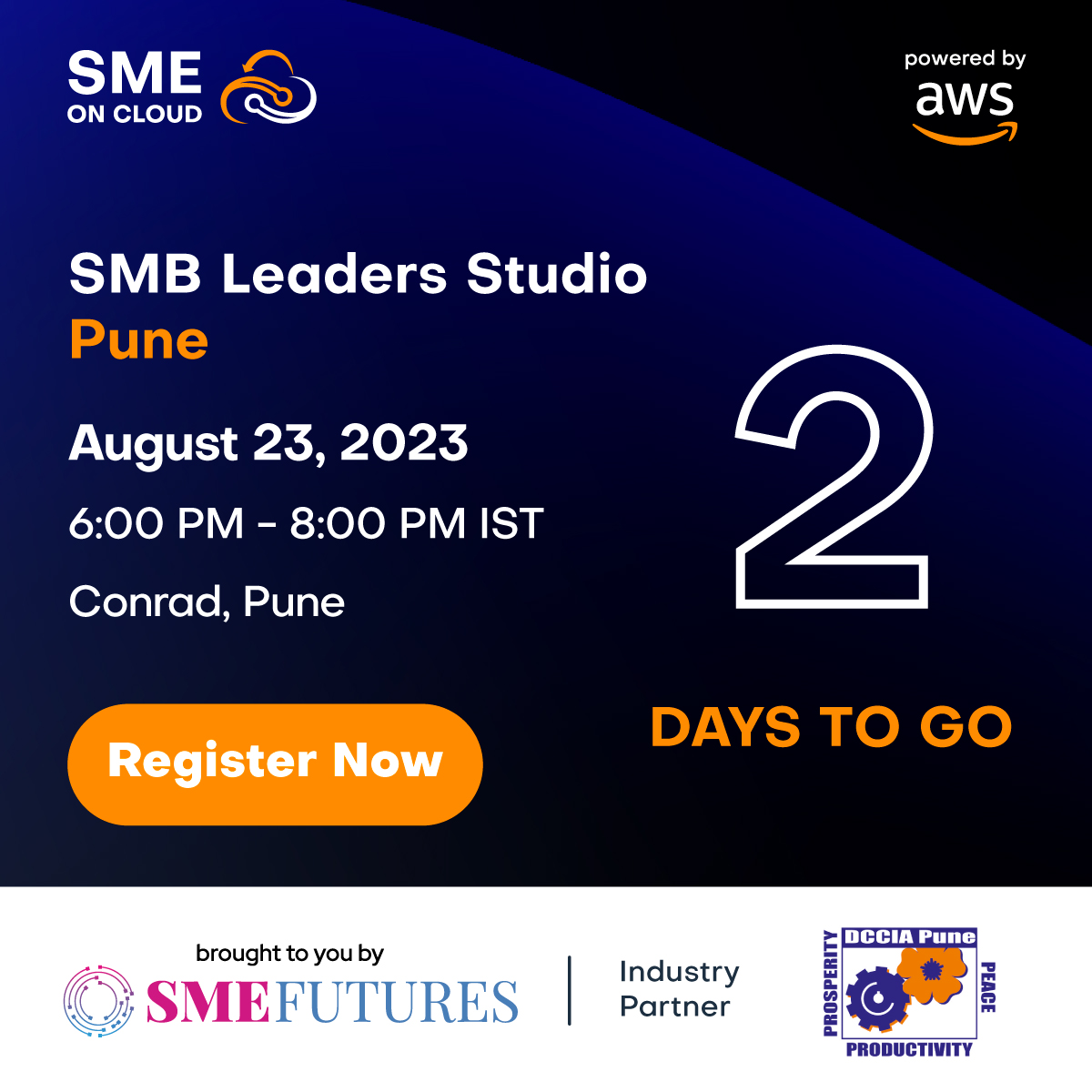 smeoncloud's tweet photo. 2 days to go for SMB Leaders Studio- Pune scheduled on 23rd August at Conrad Hotel, Pune from 6 pm onwards.

Register Now: https://t.co/R3kc1f2UKW

#smelovescloud #smeoncloud #smbleadersstudio #pune #maharashtra https://t.co/wRXlw1fwmz