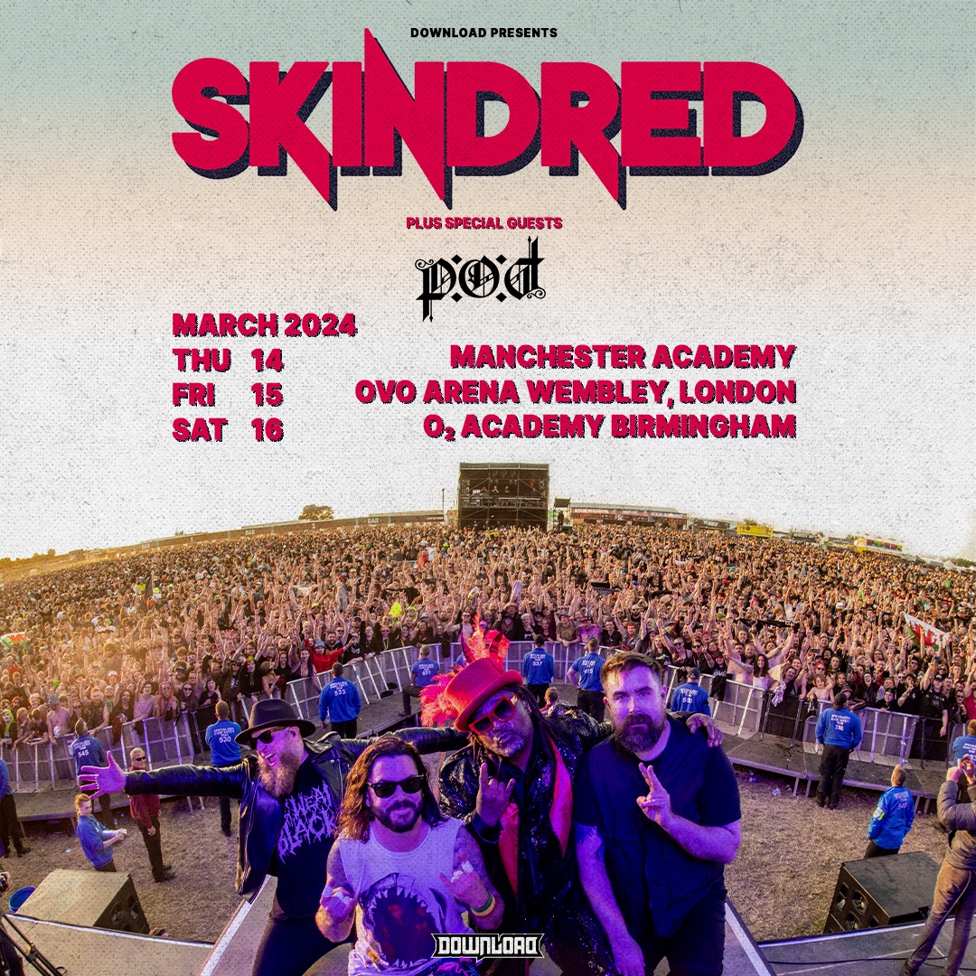 We are extremely excited to announce San Diego Metal legends <a href="/POD/">P.O.D.</a> will be joining us as our very special guests on our three very special March UK shows .
Grab tickets quickly for these shows from
livenation.co.uk/artist-skindre…