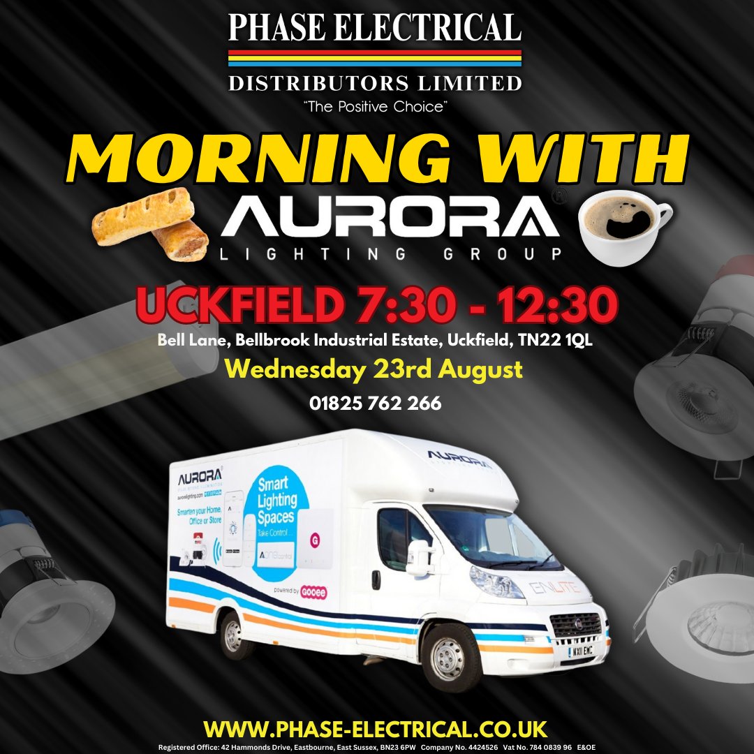 This Wednesday, our Uckfield branch is hosting a morning with Aurora and their mobile showroom until mid day!

As always, hot drinks and food available to all who pop down.

See you there 👋

#uckfield #aurora #trademorning #sparky #electrician #sussex #electrical