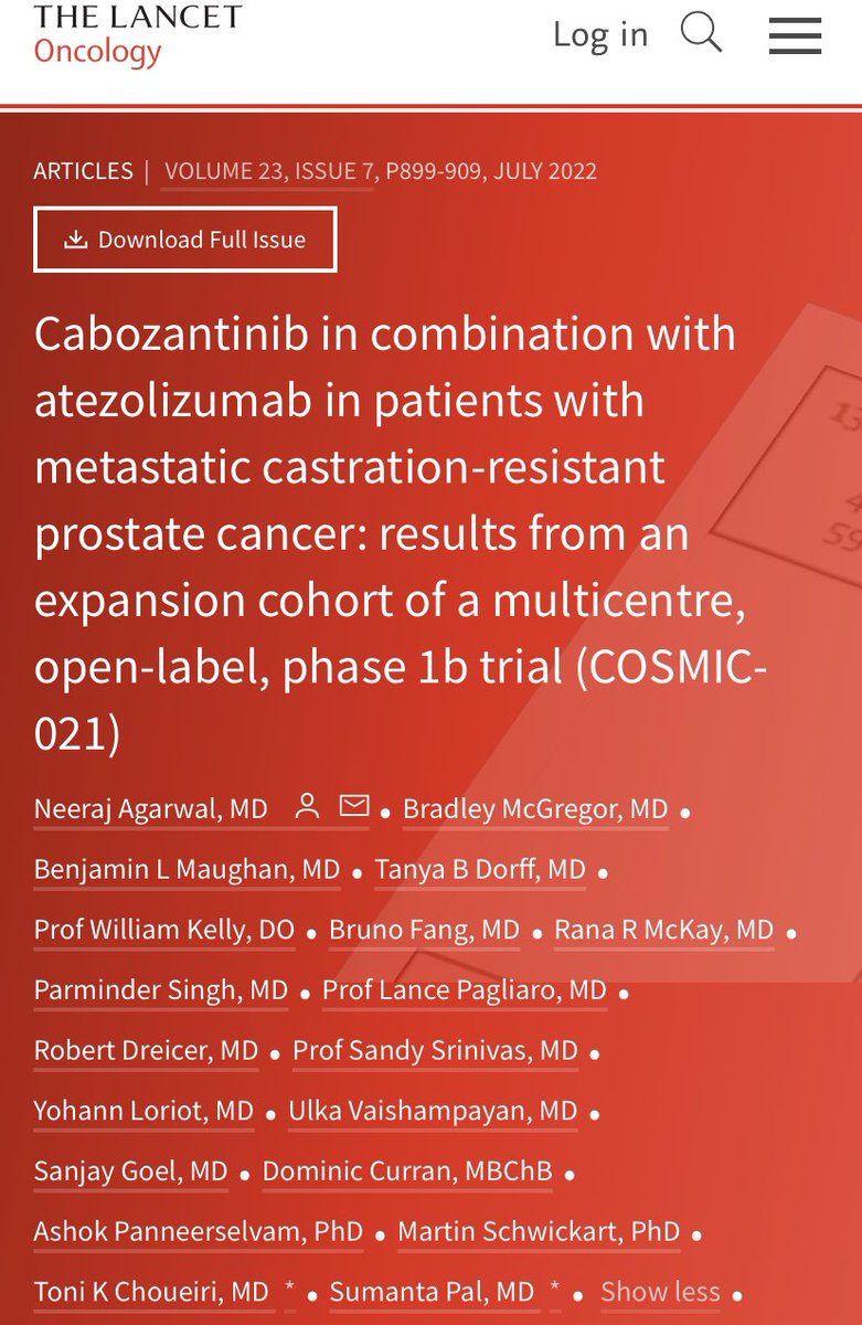 montypal's tweet photo. It was a joy to work on #COSMIC021 w @neerajaiims (see @TheLancetOncol paper here: https://t.co/GuVOmbQAjf); awesome to see his key insights from that trial bear fruit in the design of #CONTACT02. Could not agree w him more that our pts w #prostatecancer need addโl non-chemo options. @TDorffOnc @BradMcG04 @DrRanaMcKay @DrVaishampayan @Parminder1699