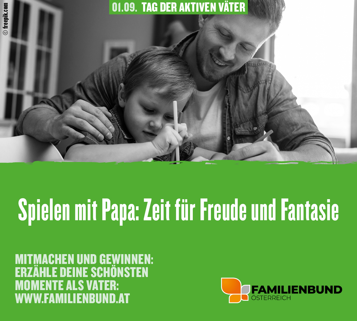 ‼Tag der aktiven Väter: 01.09.2023‼
Spielen mit Papa: Zeit für Freude und Fantasie! Mitmachen und ein WE in Rom gewinnen! 🥳
Alle Infos auf: tagderaktivenvaeter.at
#familienbund #tagderaktivenväter2023 #vatersein #familie #gewinnspiel
<a href="/oebb/">oebb</a> @ravensburger